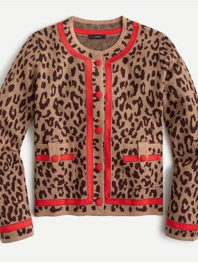 J. Crew Leopard Cardigan with Red Details